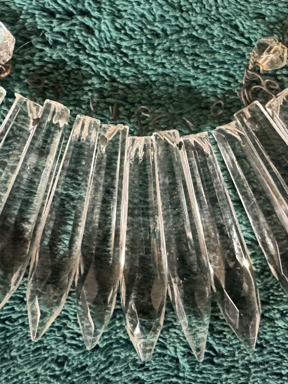 11 Vintage Notched Spear Crystal Prisms, Chandelier, Approx 2-⅛”